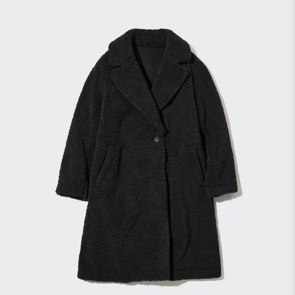 Uniqlo | Pile-Lined Fleece Tailored Coat | XS | Black (Teddy Coat) - Picture 3 of 3